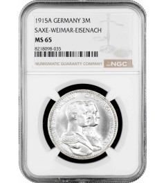 Saxe-Weimar-Eisenach 3 mark 1915 A, NGC MS65, "100th Anniversary - Grand Duke's"