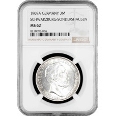 Шварцбург-Зондерсгаузен 3 марки 1909 г. A, NGC MS62, "Смерть Карла Гюнтера"