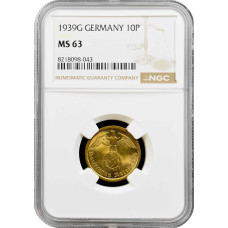 Germany - Third Reich 10 reichspfennig 1939 G, NGC MS63, "Nazi (1933 - 1945)"