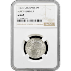 Germany - Third Reich 2 reichsmark 1933 D, NGC MS63, "450th An. - Martin Luther"