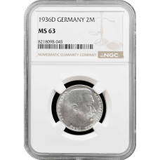 Germany - Third Reich 2 reichsmark 1936 D, NGC MS63, "Nazi Germany (1933-1945)"