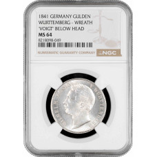 Wurttemberg 1 gulden 1841, NGC MS64, "King William I (1816 - 1864)" Top Pop 1/0