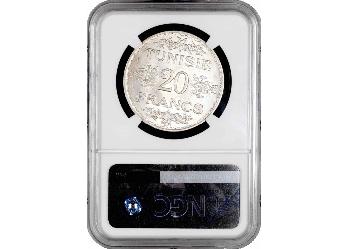 Tunesien 20 Franken 1934, NGC MS64, "Französisches Protektorat (1890 - 1957)"