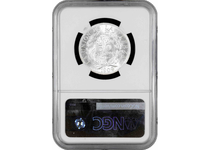 Bolivia 50 centavos 1909 H, NGC MS63, "Republic of Bolivia (1870 - 1963)"