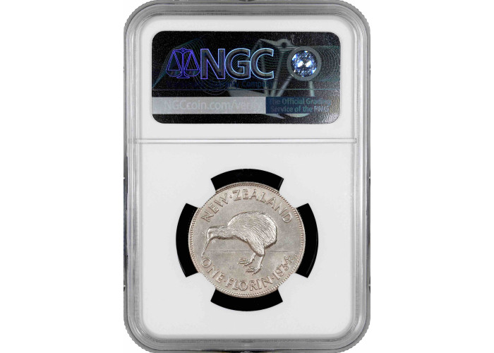 New Zealand 1 florin 1934, NGC MS62, "King George VI (1937 - 1952)" silver coin