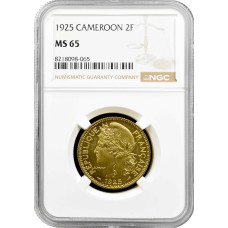 Kamerun 2 Franken 1925, NGC MS65, "Mandatsgebiet des Völkersbundes (1924-1948)" 