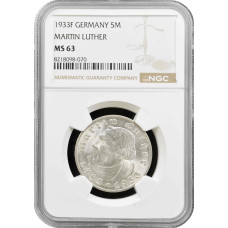 Germany - Third Reich 5 reichsmark 1933 F, NGC MS63, "450th Ann. Martin Luther"