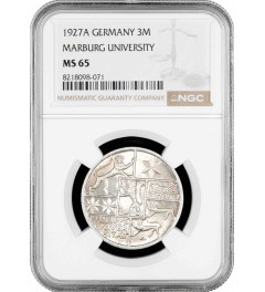 Weimar Republic 3 reichsmark 1927 A, NGC MS65, "Philipp University in Marburg"