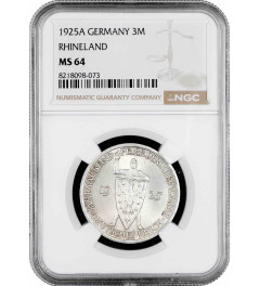 Weimar Republic 3 reichsmark 1925 A, NGC MS64, "1000th Year of the Rhineland"