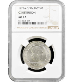 Weimar Republic 3 reichsmark 1929 A, NGC MS62, "Weimar Constitution" silver coin
