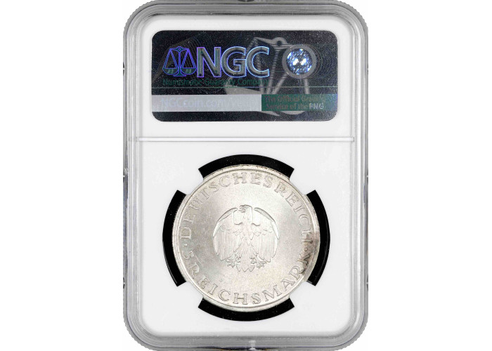 Weimar Republic 5 reichsmark 1929 A, NGC MS63, "200th Anniv. - Gotthold Lessing"