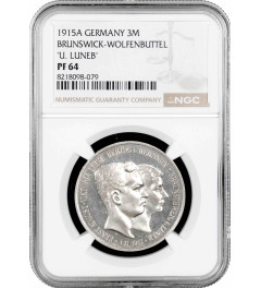 Brunswick-Wolfenbuttel 3 mark 1915, NGC PF64, "Ernst August Wedding & Accession"
