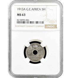 German East Africa 5 heller 1913 A, NGC MS63, "Rupie (1904 - 1916)"