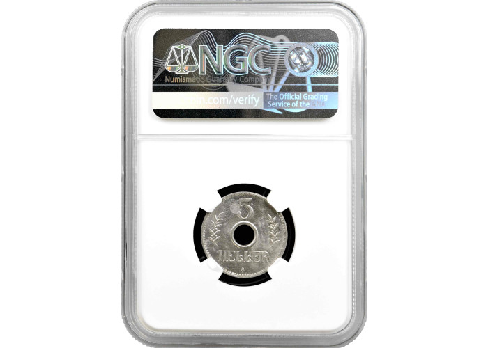 German East Africa 5 heller 1913 A, NGC MS63, "Rupie (1904 - 1916)"