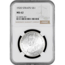 Straits Settlements 1 dollar 1920, NGC MS62, "King George V (1911 - 1935)"
