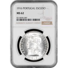Portugal 1 escudo 1916, NGC MS62, "Portuguese Republic (1911 - 1969)"