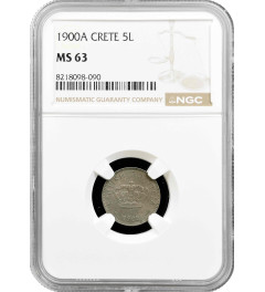 Crete 5 lepta 1900 A, NGC MS63, "Cretan State (1898 - 1908)"