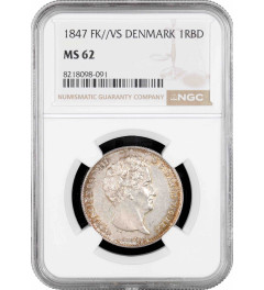 Denmark 1 rigsbankdaler 1847 FK VS, NGC MS62, "King Christian VIII (1839 - 1848)"