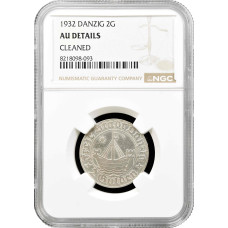 Данциг 2 гульдена 1932 г., NGC AU Det., "Вольный город Данциг (1923 - 1939)"