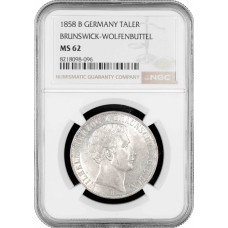 Brunswick-Wolfenbuttel 1 vereinsthaler 1858 B, NGC MS62, "William (1831 - 1884)"