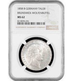Brunswick-Wolfenbuttel 1 vereinsthaler 1858 B, NGC MS62, "William (1831 - 1884)"