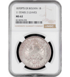 Bolivia 1 boliviano 1870 PTS ER, NGC MS62, "Republic of Bolivia (1870 - 1963)"