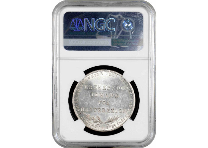 Frankfurt 2 gulden 1848, NGC MS62, "Archduke Johann of Austria Elected as Vicar"