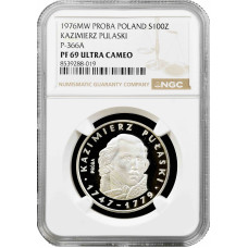 Poland 100 zlotych 1976, NGC PF69 UC PROBA, "Casimir Pulaski" Top Pop