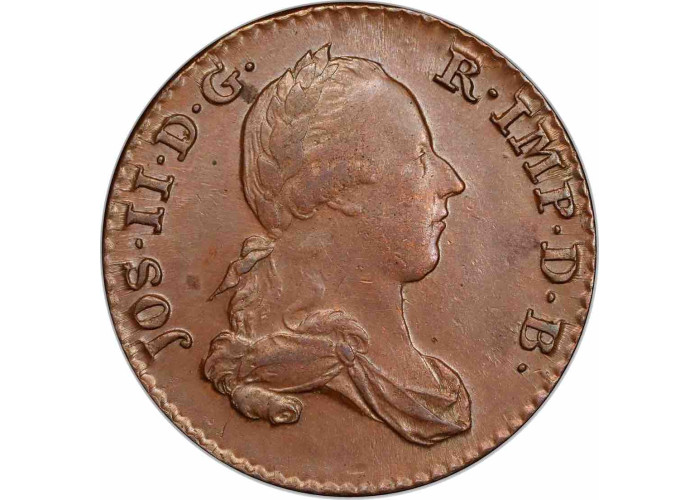 Австрийские Нидерланды 2 лиарда 1787 г., PCGS MS62 BN, "Император Иосиф II (1765 - 1790)" Top Pop