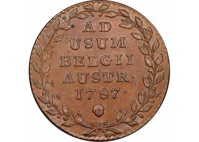 Австрийские Нидерланды 2 лиарда 1787 г., PCGS MS62 BN, "Император Иосиф II (1765 - 1790)" Top Pop