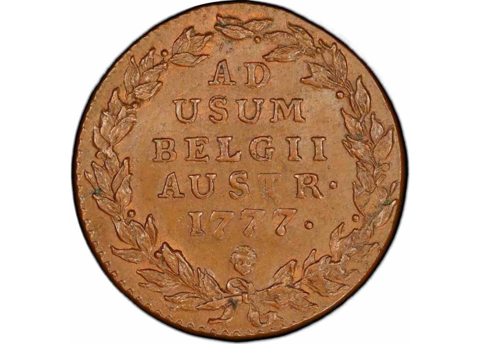 Austrian Netherlands 2 liards 1777, PCGS MS63 BN, "Maria Theresa (1740 - 1780)"