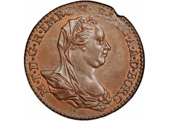 Austrian Netherlands 2 liards 1777, PCGS MS64 BN, "Maria Theresa (1740 - 1780)" Top Pop