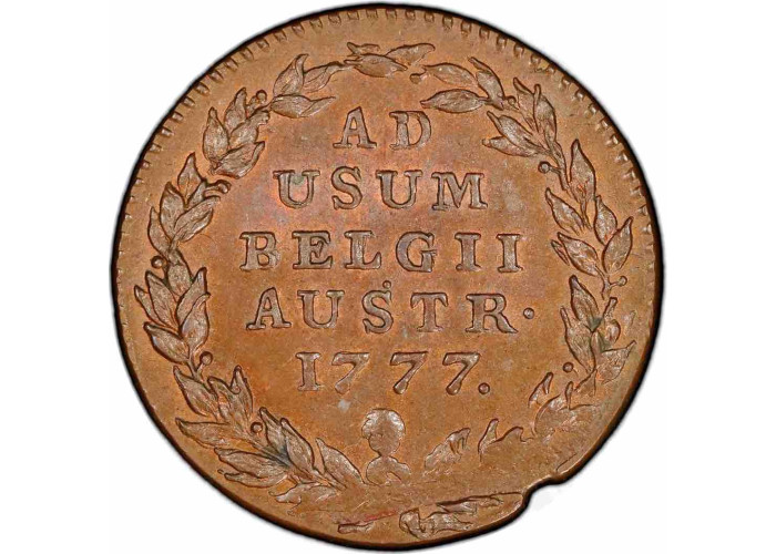 Austrian Netherlands 2 liards 1777, PCGS MS64 BN, "Maria Theresa (1740 - 1780)" Top Pop