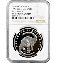 Bosnia & Herzegovina 750 dinara 1993, NGC PF69 UC, "Brontosaurus" silver coin