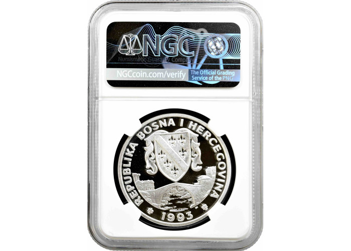 Bosnia & Herzegovina 750 dinara 1993, NGC PF69 UC, "Brontosaurus" silver coin