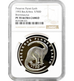 Bosnia & Herzegovina 750 dinara 1993, NGC PF70 UC, "Brontosaurus" Top Pop