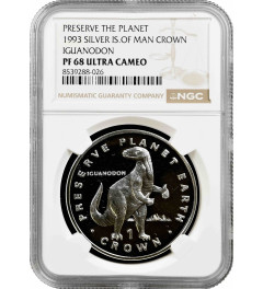 Isle of Man 1 crown 1993, NGC PF68 UC, "Preserve the Planet Iguanodon" Top Pop