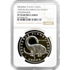Gibraltar 1 crown 1993, NGC PF70 UC, "Preserve Planet Earth Cetiosaurus" Top Pop