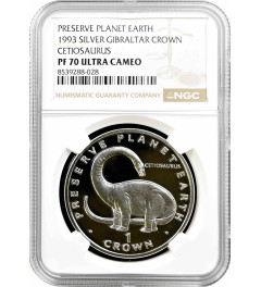 Gibraltar 1 crown 1993, NGC PF70 UC, "Preserve Planet Earth Cetiosaurus" Top Pop