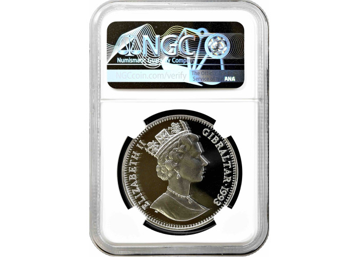 Gibraltar 1 crown 1993, NGC PF70 UC, "Preserve Planet Earth - Stegosaurus" Top Pop