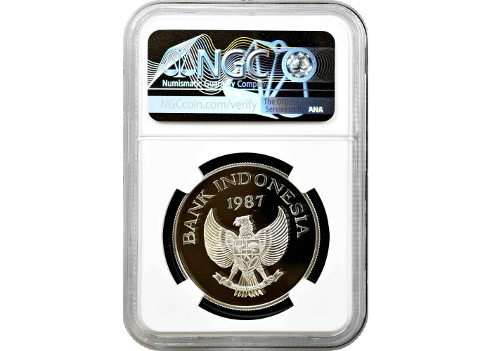 Indonesia 10000 rupiah 1987, NGC PF68 UC, "Wild Boad" silver coin