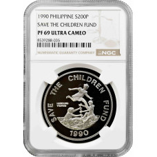 Philippines 200 piso 1990, NGC PF69 UC, "Save the Children Fund" silver coin