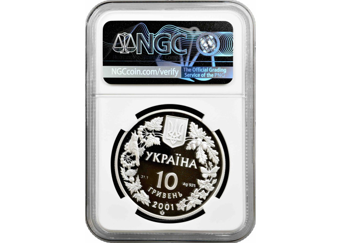 Ukraine 10 hryven 2001, NGC PF69 UC, "Flora and Fauna - Eurasian lynx" silver