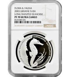 Ukraine 10 hryven 2003, NGC PF70 UC, "Flora and Fauna - Seahorse" Top Pop