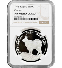 Bulgaria 100 leva 1993, NGC PF69 UC, "Endangered Animals - Chamois" Top Pop