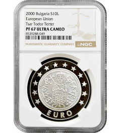 Bulgaria 10 leva 2000, NGC PF67 UC, "Association with the EU" silver coin