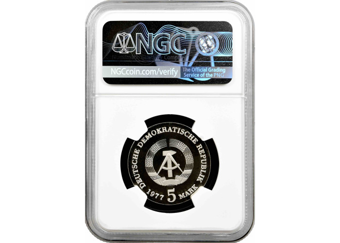 Germany - GDR 5 mark 1977, NGC PF68 UC, "125th Anniver. - Friedrich Ludwig Jahn"