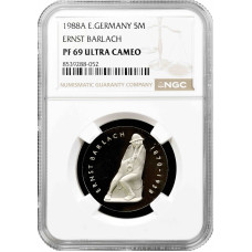 Німеччина - НДР 5 марок 1988, NGC PF69 UC, "Смерть Ернста Барлаха", Найкращий поп-хіт"
