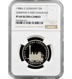 Germany - GDR 5 mark 1988, NGC PF69 UC, "First Railway in Germany" Top Pop