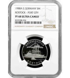 Germany - GDR 5 mark 1988, NGC PF68 UC, "30th Anniversarry - Port of Rostock"
